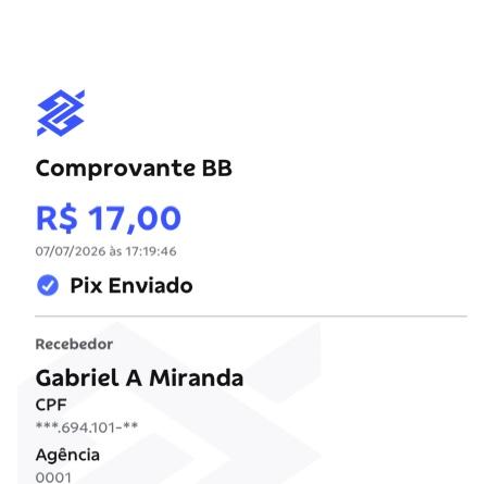 Comprovante PIX de R$ 17,00